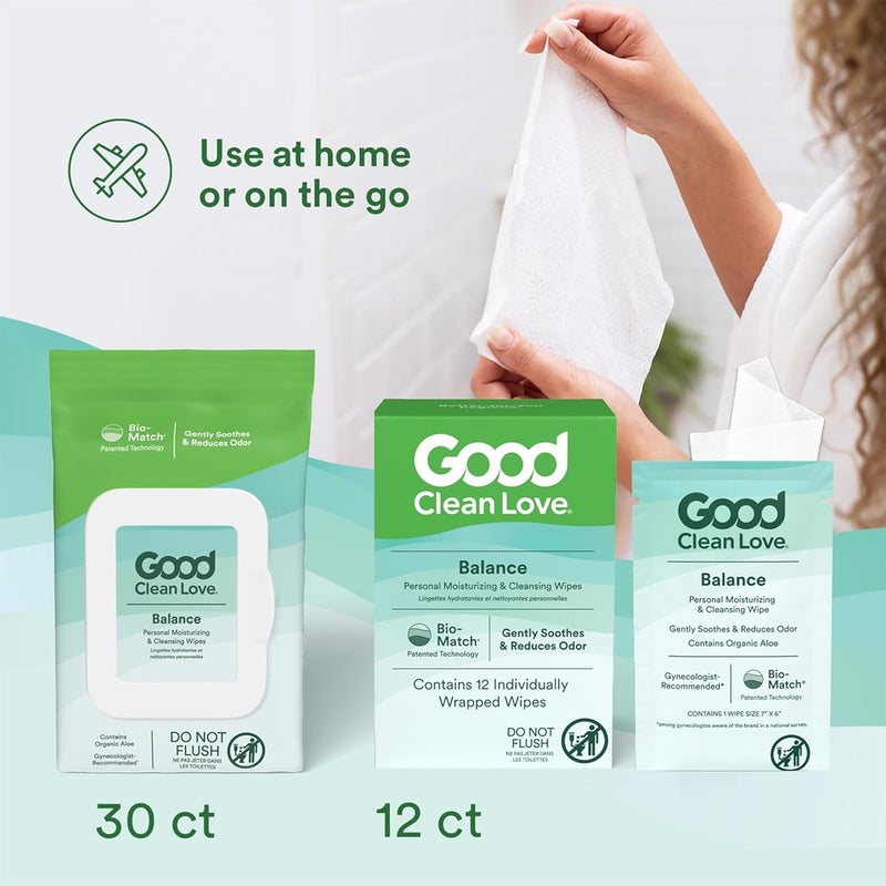 Good Clean Love Balance Personal Moisturizing & Cleansing Wipes - 12 Individually Wrapped Wipes - Image 4
